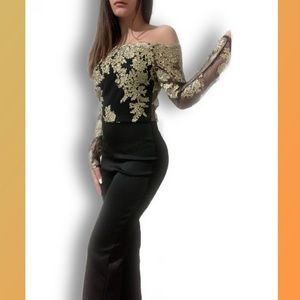 gold embellished black jumpsuit